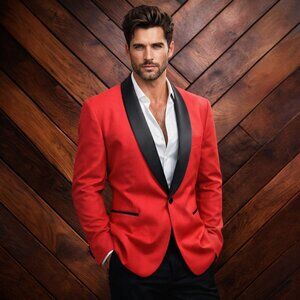 Cardi Super 150 Luxury Blend Bradford Red Tuxedo Jacket, Size 42 (R) (NWT)